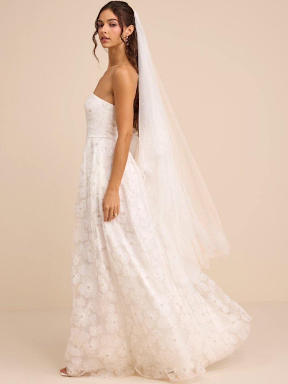 Lulus Elysande White Embroidered Beaded Strapless Maxi Dress - Size L